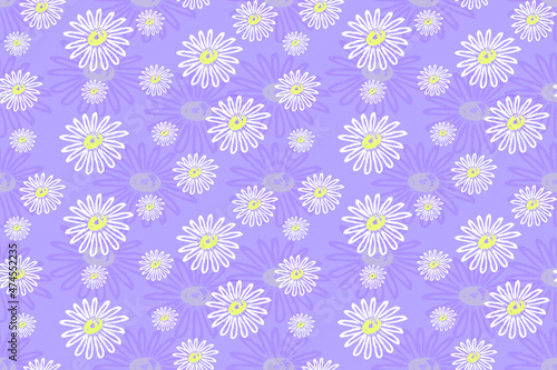 Floral seamless pattern, white daisies on trendy violet background. Vector. Watercolor. Fashionable design for textiles, fabric, wallpaper, paper.