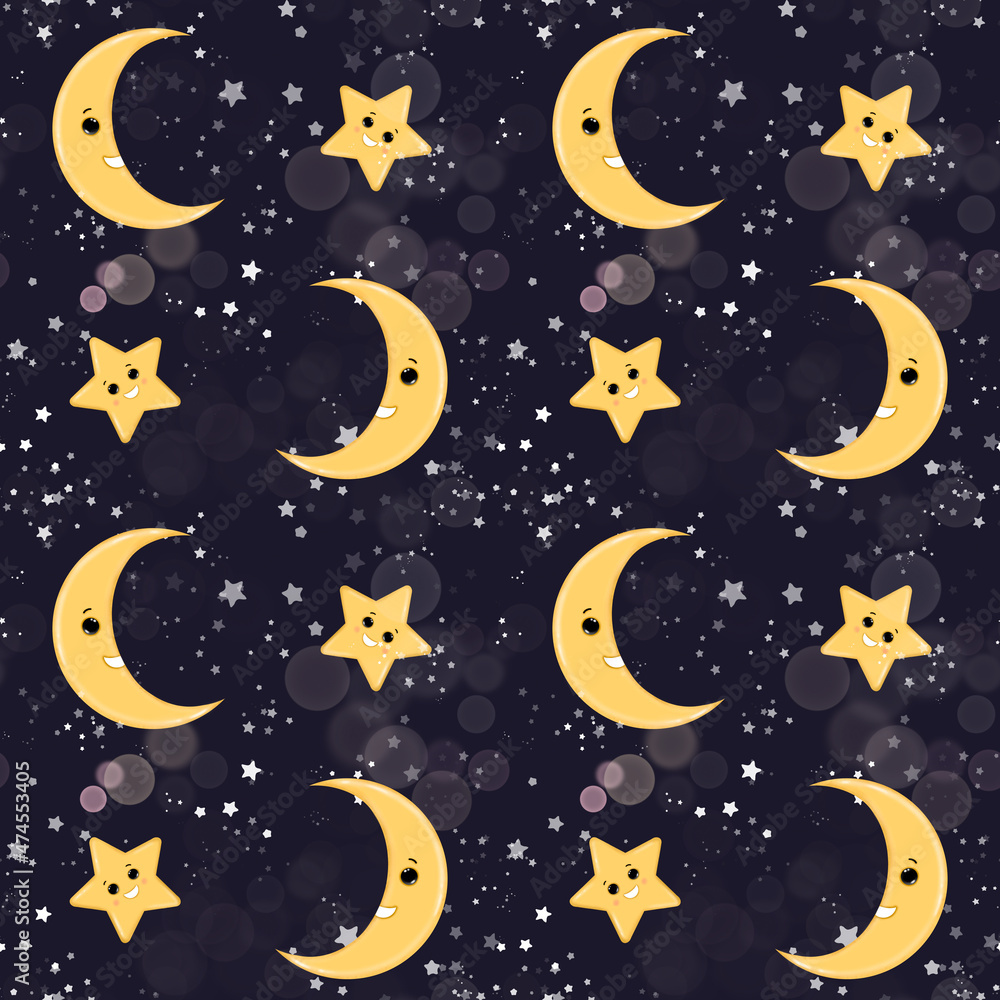 Naklejka premium goodnight seamless pattern with halfmoon and star, colorful background, children's wallpaper