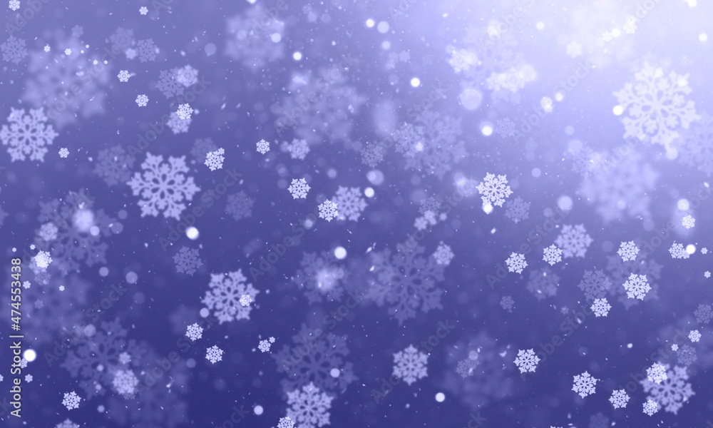 Festive abstract background with snowflakes and bokeh and snow on a dark background. Color Very Peri Festive abstract background with snowflakes and bokeh and snow on a dark background. Color Very Peri