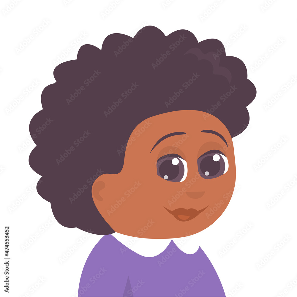 Portrait of an elderly African American woman. There is a smile on my face. Kind grandmother. Vector isolated cartoon illustration on white background Portrait of an elderly African American woman. There is a smile on my face. Kind grandmother. Vector isolated cartoon illustration on white background