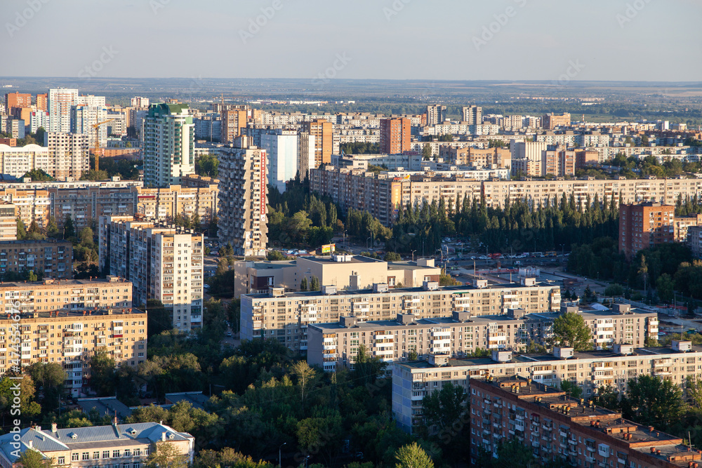 Osipenko houses and Lenin Avenue. Aerial photography. Samara, Russia.