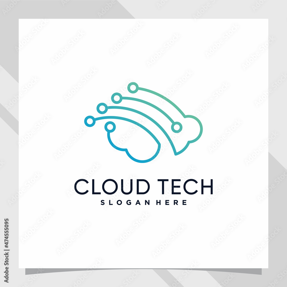 Cloud logo design technology with line art style and creative concept Cloud logo design technology with line art style and creative concept
