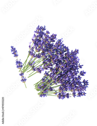 Lavender flowers isolated on white background.  Top view.