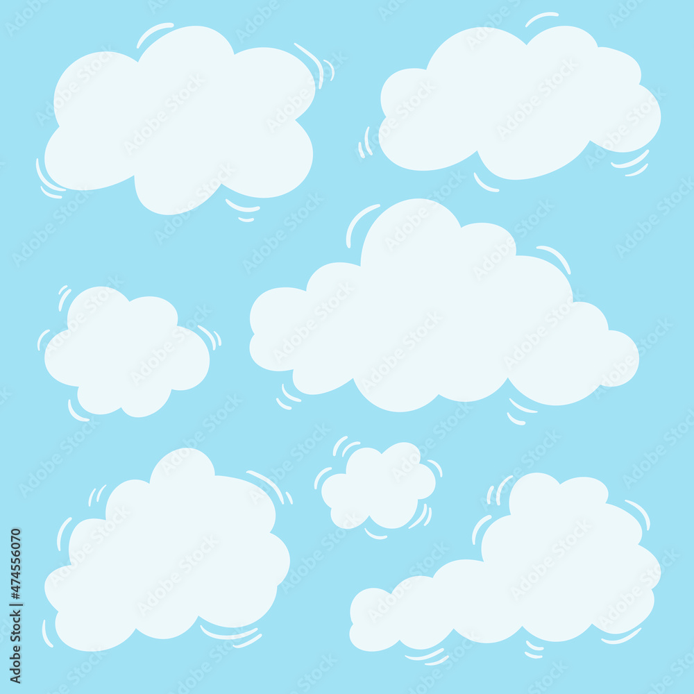 Set of cartoon vector isolated illustrations of clouds.