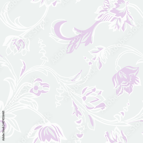 Fototapeta Naklejka Na Ścianę i Meble -  Two-color vector floral pattern. Design for wallpaper, wrapping paper, background, fabric. Vector seamless pattern with decorative climbing flowers.