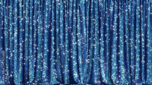 Realistic 3D animation of the stylish and fancy shining silver sequins blue stage curtain rendered in UHD with alpha matte
