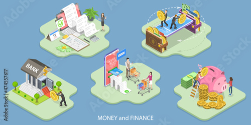 3D Isometric Flat Vector Conceptual Illustration of Money And Finance, Set of Scenes of People Iteracting with Money and Online Financial Services