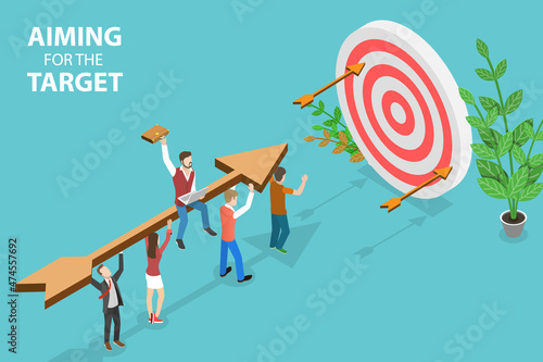 3D Isometric Flat Vector Conceptual Illustration of Aiming For the Target, Achieving Business Goals