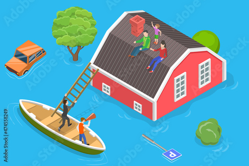 3D Isometric Flat Vector Conceptual Illustration of Flood, Severe Weather and Natural Disaster