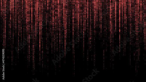 Matrix on vector background. Binary code. Red falling numbers on a dark background. Cyborg programming and hacking concept.