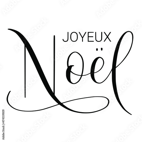 Joyeux Noel brush hand lettering, isolated on white background. Vector type illustration.
