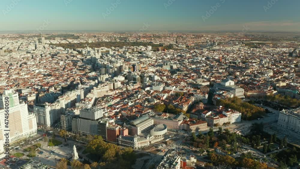 Aerial panoramic shot of large town. Historic landmarks and tourist attractions in capital city. Aerial panoramic shot of large town. Historic landmarks and tourist attractions in capital city.
