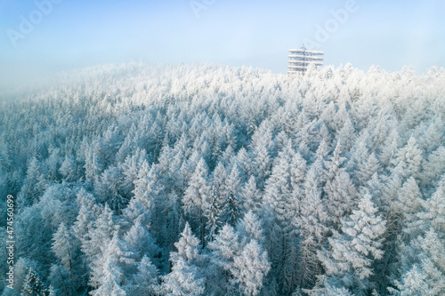 Fototapeta Naklejka Na Ścianę i Meble -  Lookout Tower at Slotwiny, Krynica, Poland in Winter Scenery