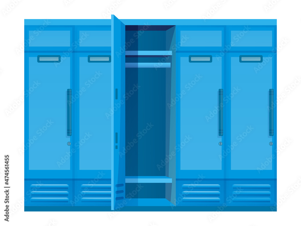 Blue locker, closed cabinet with locks on doors for storage of clothes in gym, school Blue locker, closed cabinet with locks on doors for storage of clothes in gym, school