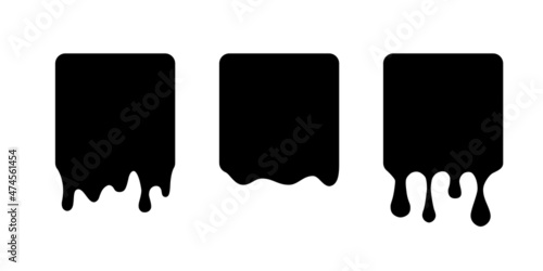 Paint drip icons set, splash of white ink square drop, liquid blobs melt and flow with splatters