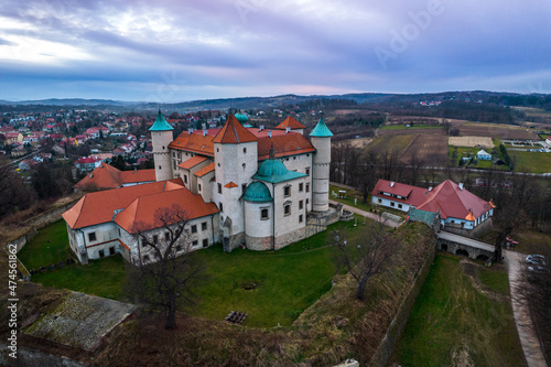 Castle in Nowy Wisnicz, Lesser Poland. Aerial Drone View