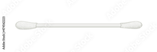 Cotton swab with absorbent wool buds on plastic stick, medical, makeup or hygienic tool