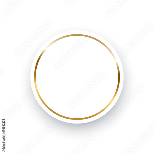Circle with gold ring frame, elegant white decor object of round shape with shine border