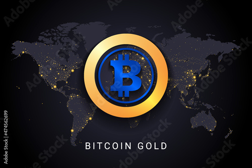 bitcoin gold crypto currency digital payment system blockchain concept. Cryptocurrency isolated on earth night lights world map background. Vector illustration