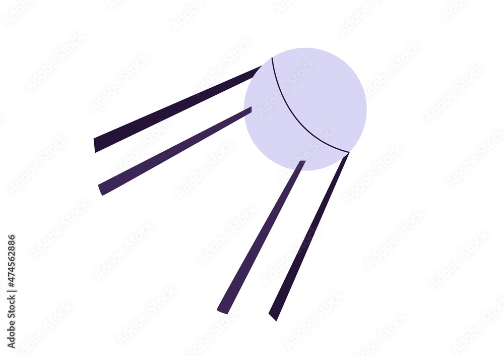 Vector space minimalistic round satellite. Illustration in trending colors in flat style isolated on white background, suitable for decorating products for kids Vector space minimalistic round satellite. Illustration in trending colors in flat style isolated on white background, suitable for decorating products for kids