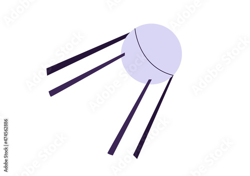 Vector space minimalistic round satellite. Illustration in trending colors in flat style isolated on white background, suitable for decorating products for kids