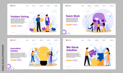 People connecting puzzle pieces, help each other, collaborate together, find solution. Business metaphor of teamwork make task. Problem solving abstract concept. Flat vector illustration