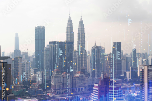 Canvas Print Forex and stock market chart hologram over panorama city view of Kuala Lumpur