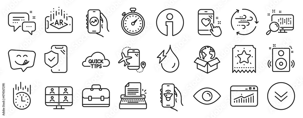 Set of Technology icons, such as Financial app, Fast delivery, Website statistics icons. Eye, Employees messenger, Augmented reality signs. Phone insurance, Loyalty ticket, Portfolio. Info. Vector Set of Technology icons, such as Financial app, Fast delivery, Website statistics icons. Eye, Employees messenger, Augmented reality signs. Phone insurance, Loyalty ticket, Portfolio. Info. Vector