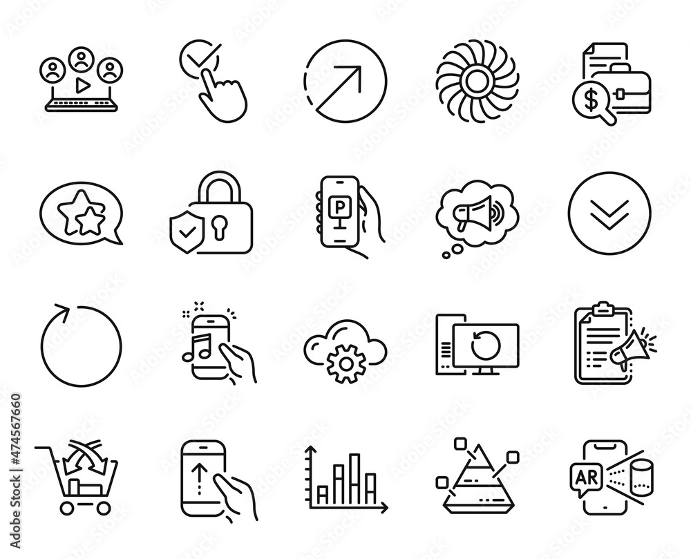 Vector set of Augmented reality, Fan engine and Scroll down line icons ...