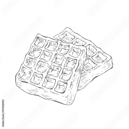 Hand drawn vector fresh baked belgian waffles
