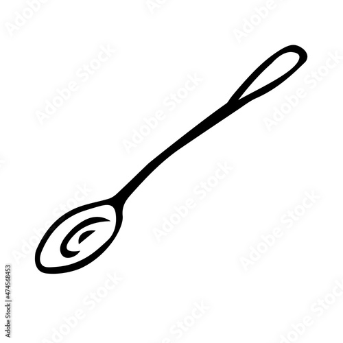 Hand-draw black vector illustration of metallic spoon isolated on a white background