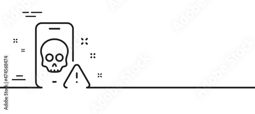 Cyber attack line icon. Ransomware threat sign. Phone hacking symbol. Minimal line illustration background. Cyber attack line icon pattern banner. White web template concept. Vector