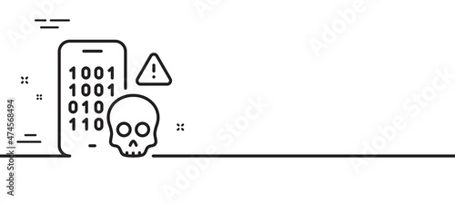 Cyber attack line icon. Ransomware threat sign. Phone hacking symbol. Minimal line illustration background. Cyber attack line icon pattern banner. White web template concept. Vector