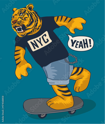 skater tiger vector design