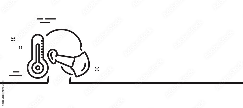 Sick man with medical mask line icon. Safety respiratory mask sign. Coronavirus face protection symbol. Minimal line illustration background. Sick man line icon pattern banner. Vector Sick man with medical mask line icon. Safety respiratory mask sign. Coronavirus face protection symbol. Minimal line illustration background. Sick man line icon pattern banner. Vector