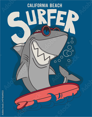 surfer shark vector with surfboard