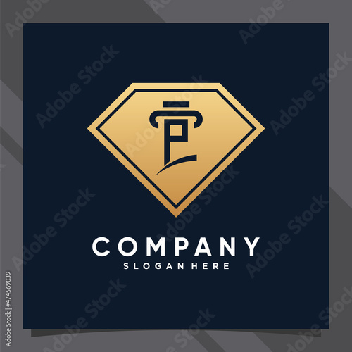 Creative diamond combined law logo design initial letter p with negative space concept