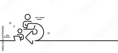 Delegate work line icon. Teamwork share sign. Remote office symbol. Minimal line illustration background. Delegate work line icon pattern banner. White web template concept. Vector