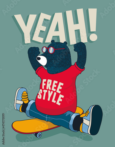 Cool vector bear on skate board
