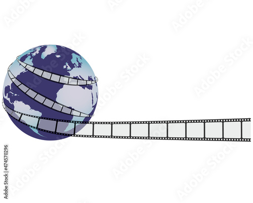 Vector design element. Planet Earth, around which the film is unfolding for filming.
Can be used for advertisements, posters, posters. International Film Festivals, Film Day.