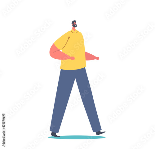 Single Male Character Wear Yellow T-shirt and Blue Pants Isolated on White Background. Positive Fashioned Man