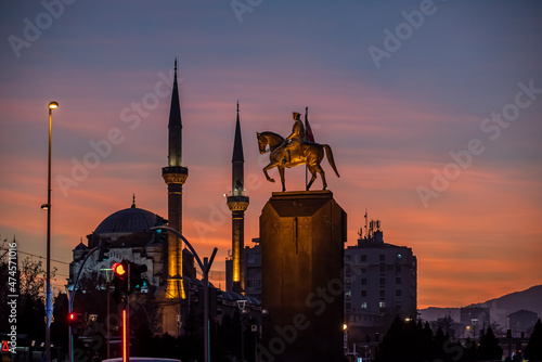 Evening view of the republic square in Kayseri