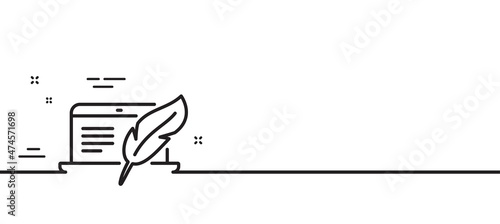 Copywriting notebook line icon. Ð¡opyright feather sign. Media content symbol. Minimal line illustration background. Copyright laptop line icon pattern banner. White web template concept. Vector