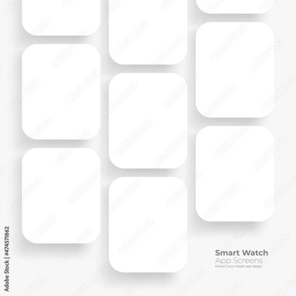 Smart Watch App Screens Mockup for Showcasing Your UI Screenshots. Vector Illustration Smart Watch App Screens Mockup for Showcasing Your UI Screenshots. Vector Illustration