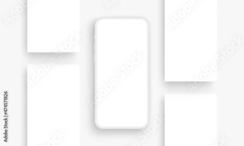 Phone Clay Mockup with Blank Web Pages for Social Media Posts or Apps Design. Vector Illustration