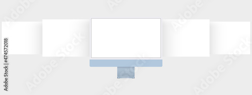 PC Monitor Blue Mockup with Blank Web Pages. Concept for Showing Screenshots of Web-Sites. Vector Illustration