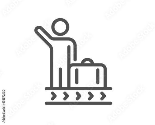 Luggage belt line icon. Suitcase bag sign. Baggage claim symbol. Quality design element. Linear style luggage belt icon. Editable stroke. Vector