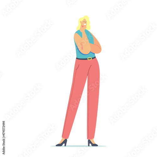 Confused or Curious Female Character. Girl Asking and Thinking, Solving Problem Searching Solution and Info. Doubts and Confusion