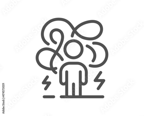 Difficult stress line icon. Anxiety depression sign. Mental health or Psychology symbol. Quality design element. Linear style difficult stress icon. Editable stroke. Vector