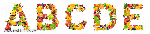 Food font. Letters made of fruits and berries